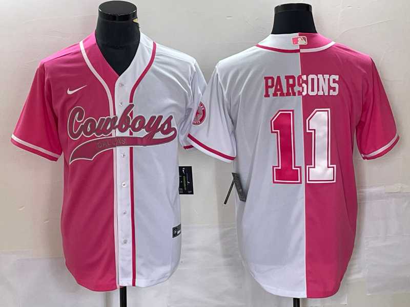 Men%27s Dallas Cowboys #11 Micah Parsons Pink White Two Tone With Patch Cool Base Stitched Baseball Jersey->dallas cowboys->NFL Jersey